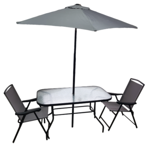 Mesa de Vidrio - Para Exterior Rectangular con 6 sillas y sombrilla